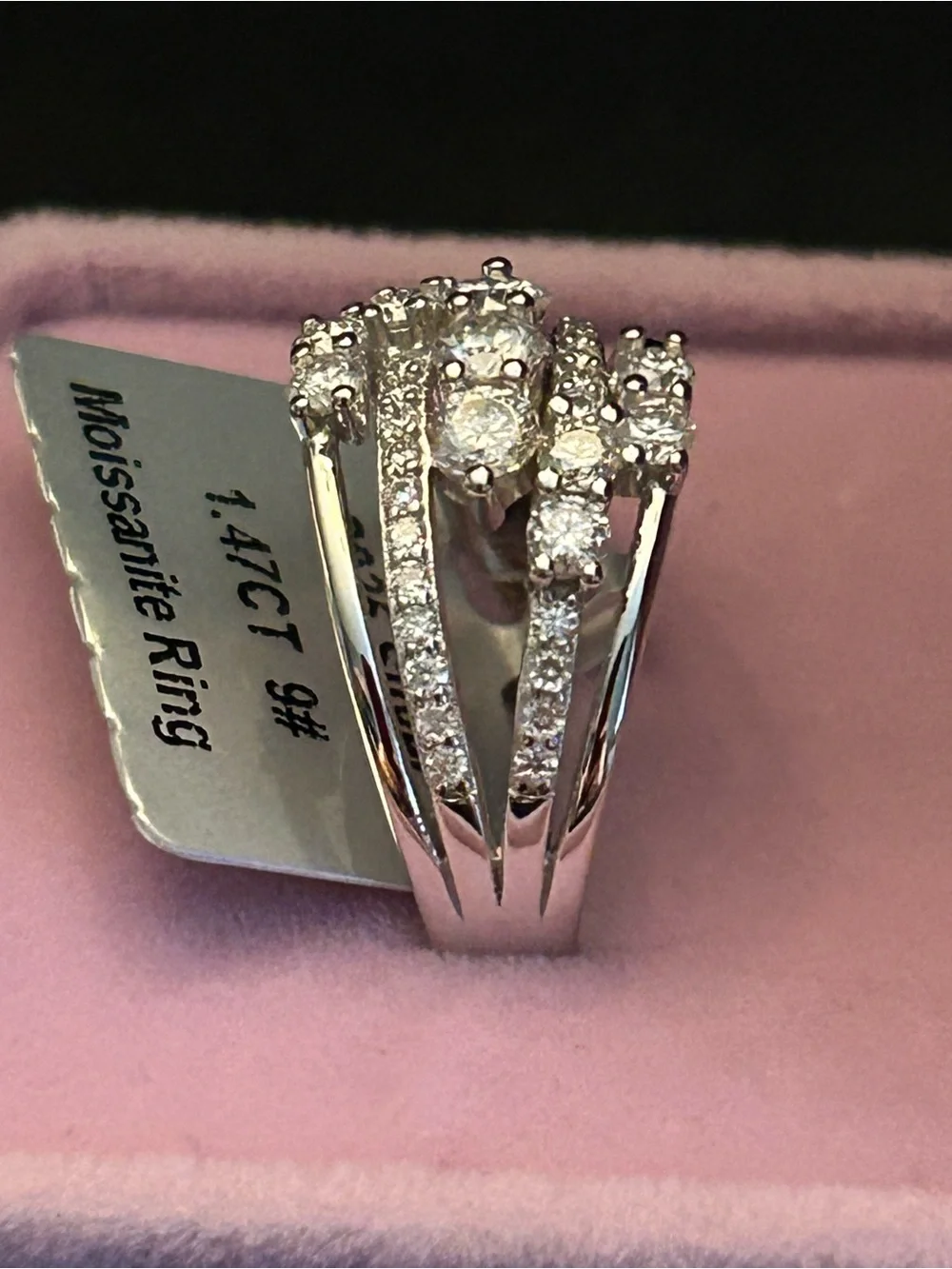 1.47CTW White Moissanite Multi-Row Scatter Statement Band Ring S925 Silver Sz 9